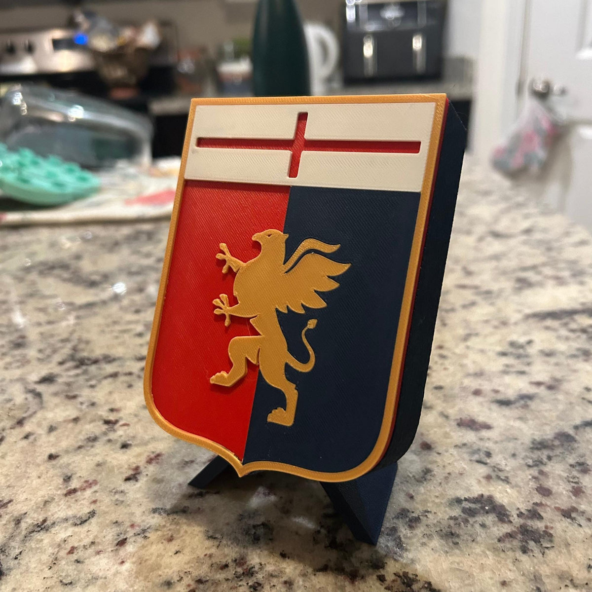 3D Printed Genoa CFC Crest Display with Stand; 3D printed fan gift, made in USA