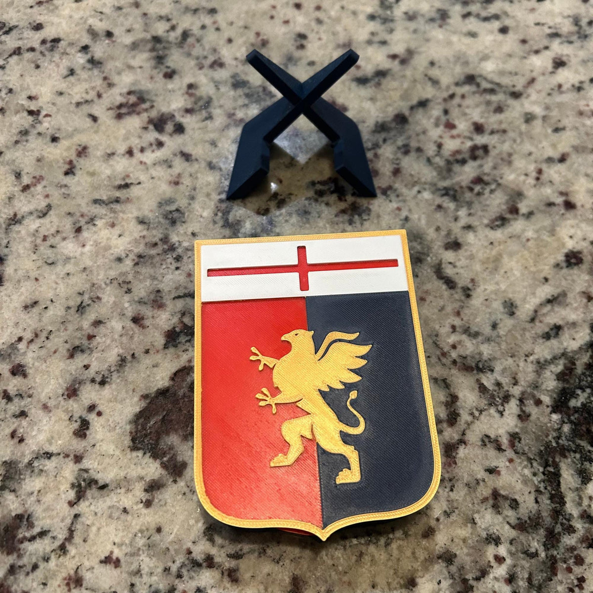 3D Printed Genoa CFC Crest Display with Stand; 3D printed fan gift, made in USA