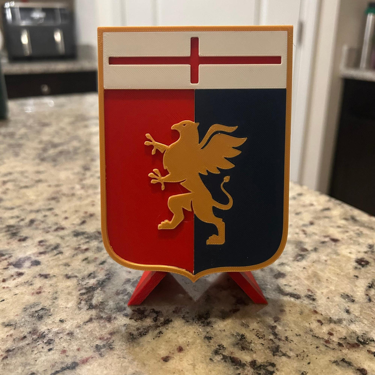 3D Printed Genoa CFC Crest Display with Stand; 3D printed fan gift, made in USA
