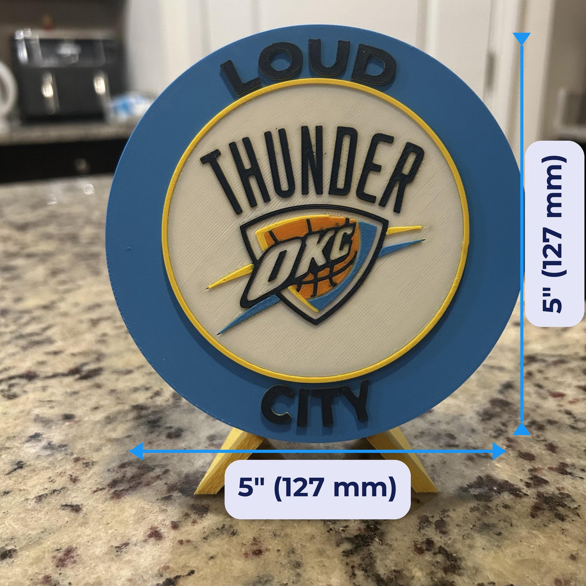 Oklahoma City Thunder Personalized Roundel Display with stand; 3D printed fan gift, made in USA