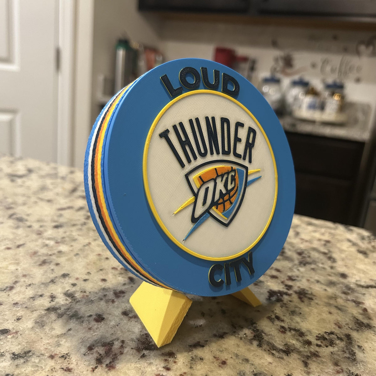 Oklahoma City Thunder Personalized Roundel Display with stand; 3D printed fan gift, made in USA