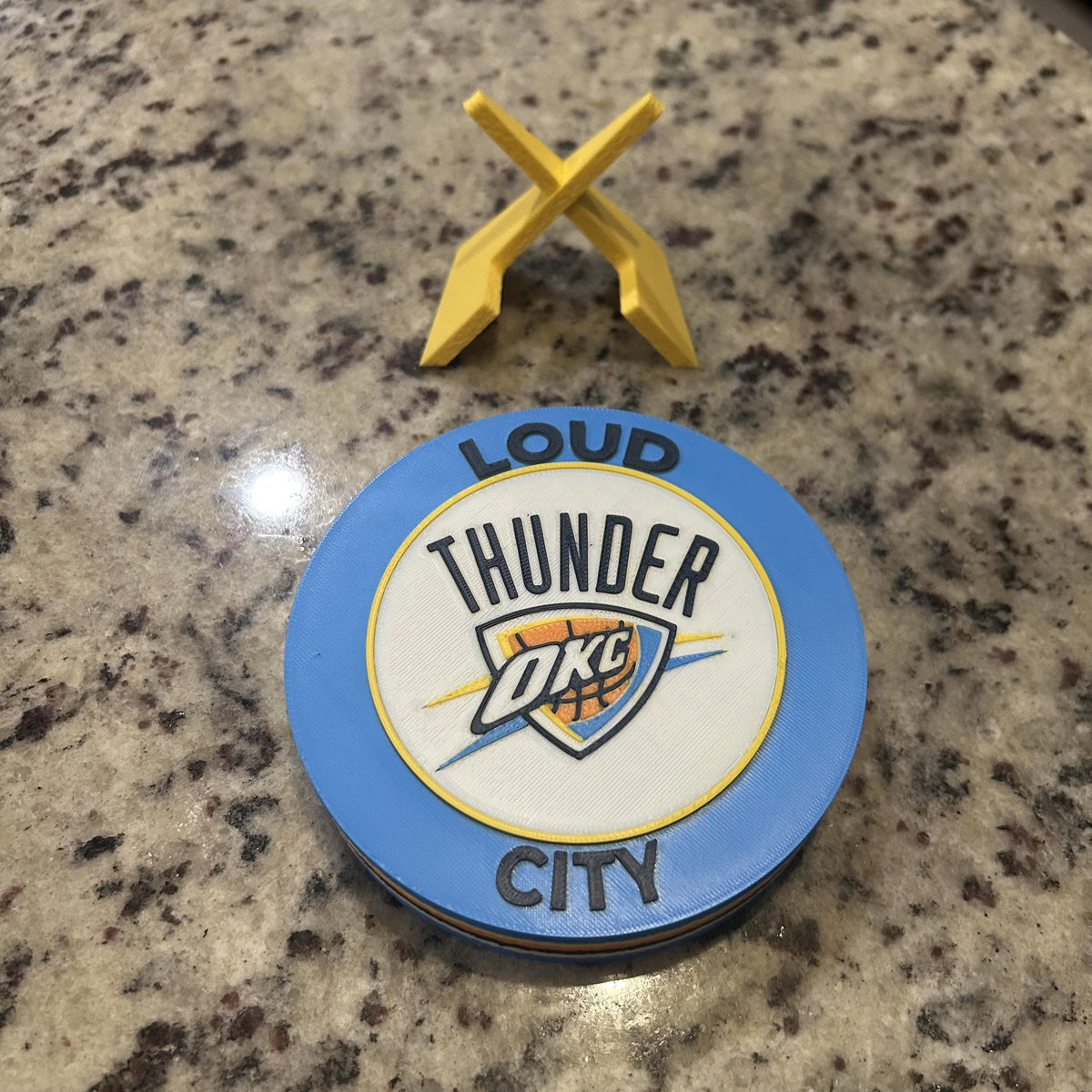 Oklahoma City Thunder Personalized Roundel Display with stand; 3D printed fan gift, made in USA