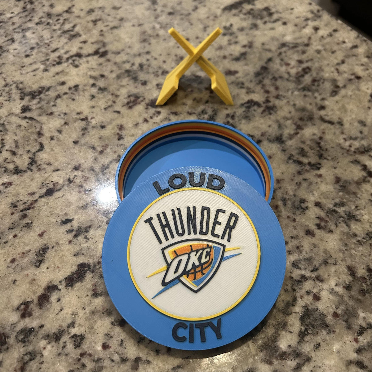Oklahoma City Thunder Personalized Roundel Display with stand; 3D printed fan gift, made in USA