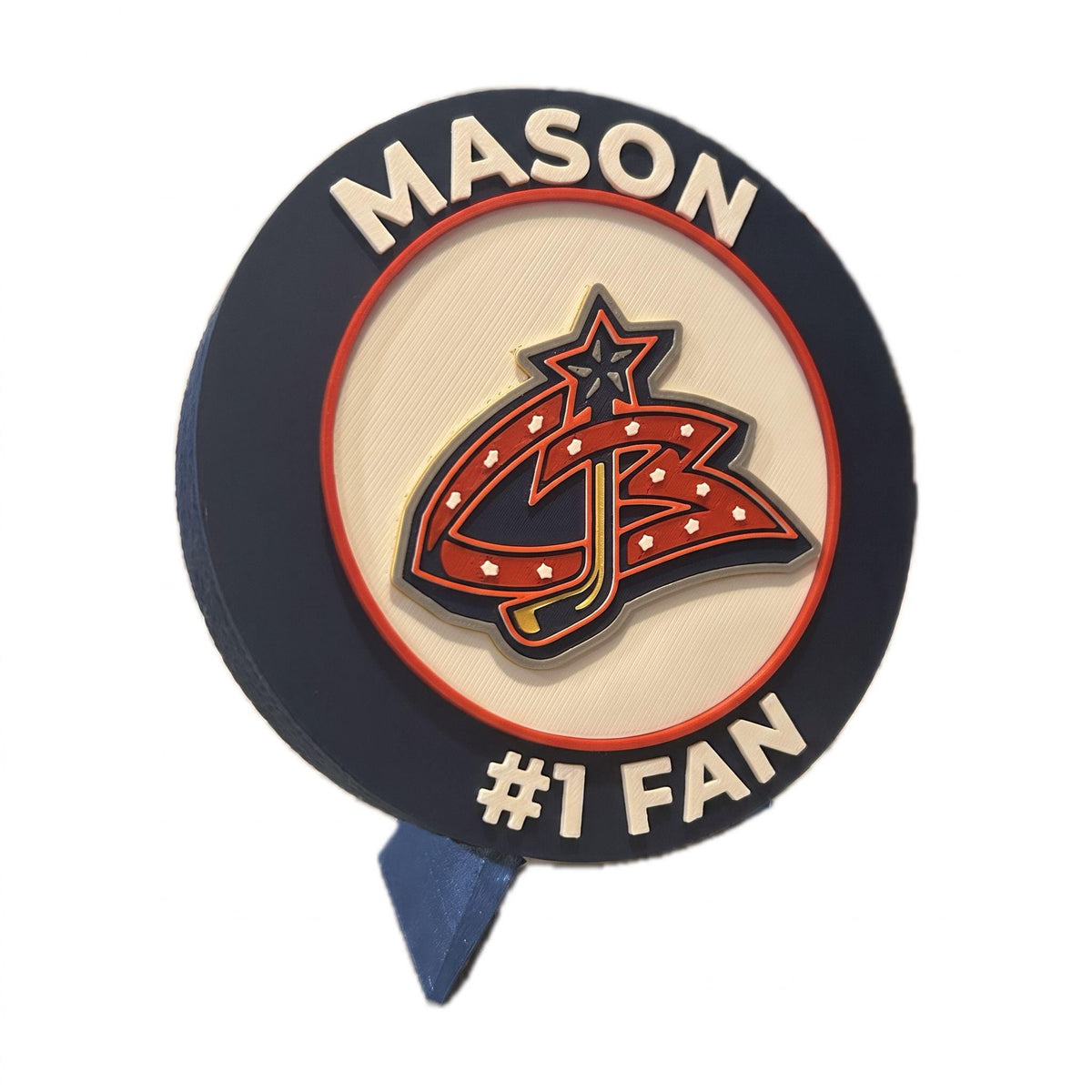 Columbus Blue Jackets Personalized Roundel Display NHL with stand and hidden stash box; 3D printed fan gift, made in USA