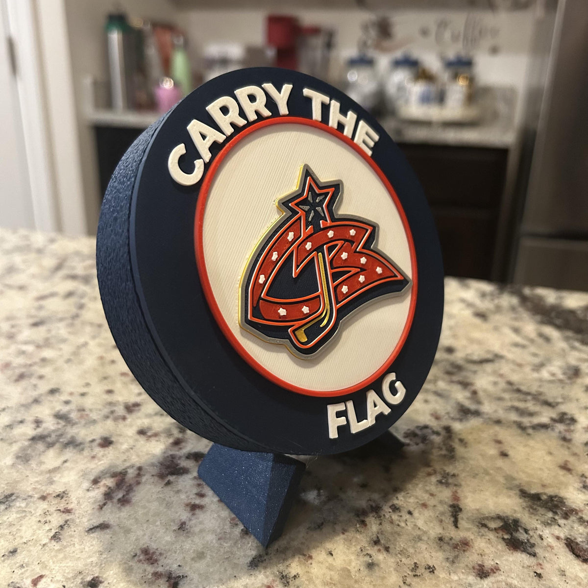 Columbus Blue Jackets Personalized Roundel Display NHL with stand and hidden stash box; 3D printed fan gift, made in USA