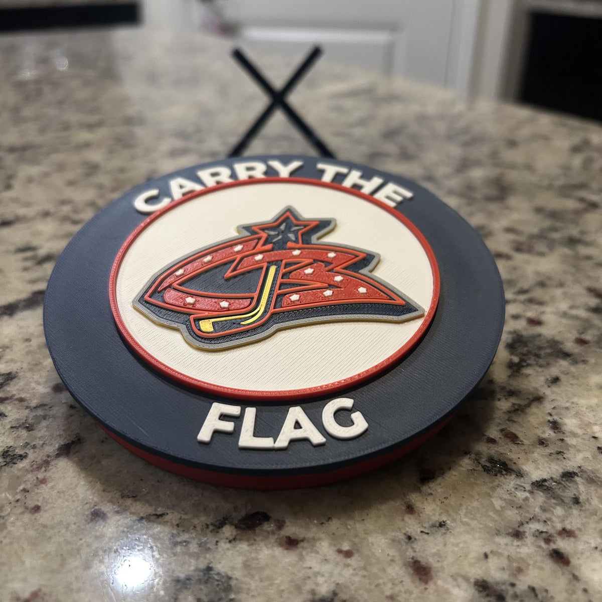 Columbus Blue Jackets Personalized Roundel Display NHL with stand and hidden stash box; 3D printed fan gift, made in USA