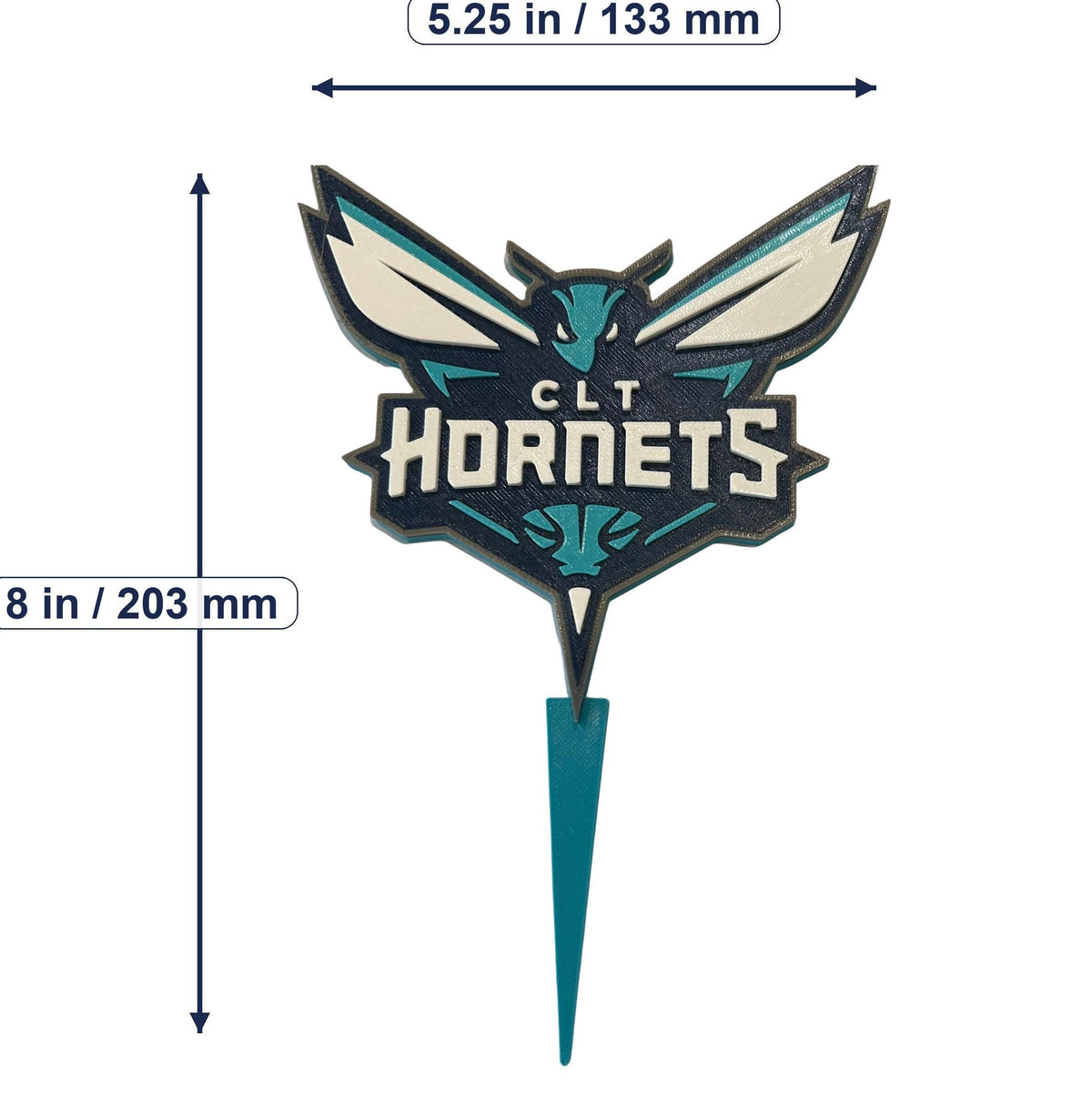 Charlotte Hornets 3D printed cake topper and cupcake toppers, food-grade PETG flying hornet logo, NBA basketball birthday party decor, made in USA