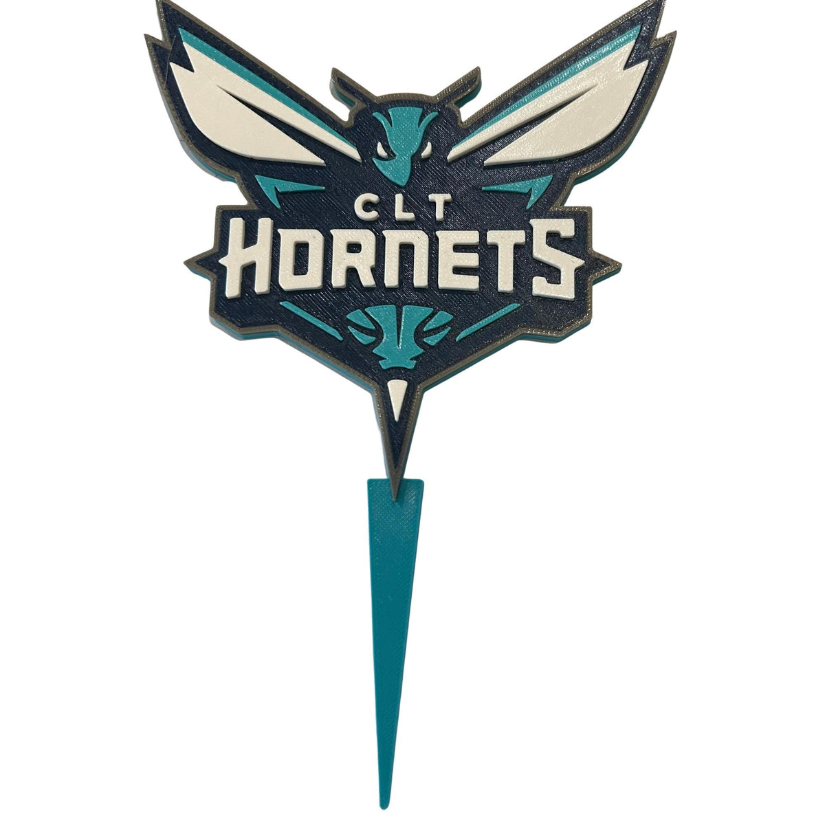Charlotte Hornets 3D printed cake topper and cupcake toppers, food-grade PETG flying hornet logo, NBA basketball birthday party decor, made in USA