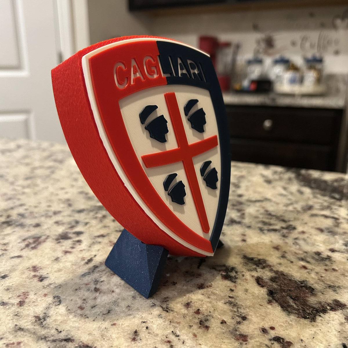 3D Printed Cagliari Crest Display with Stand; 3D printed fan gift, made in USA