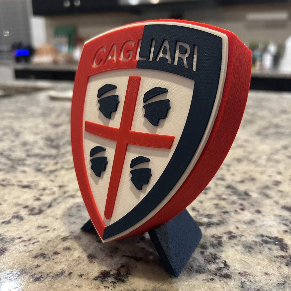 3D Printed Cagliari Crest Display with Stand; 3D printed fan gift, made in USA