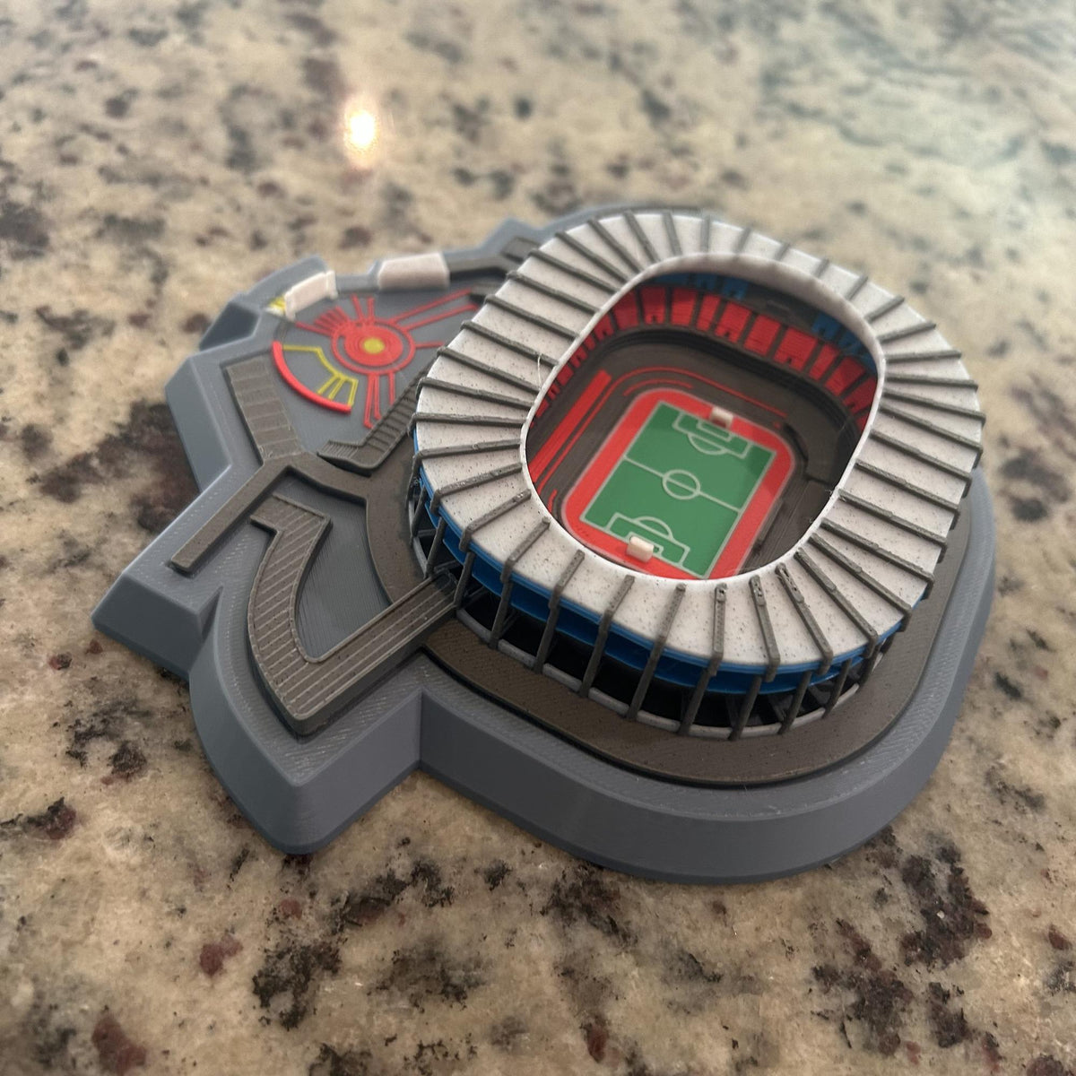 Estadio Azteca 3D printed multicolor stadium replica of the iconic Mexico City soccer stadium, limited edition collector display with Aztec sun base, made in USA