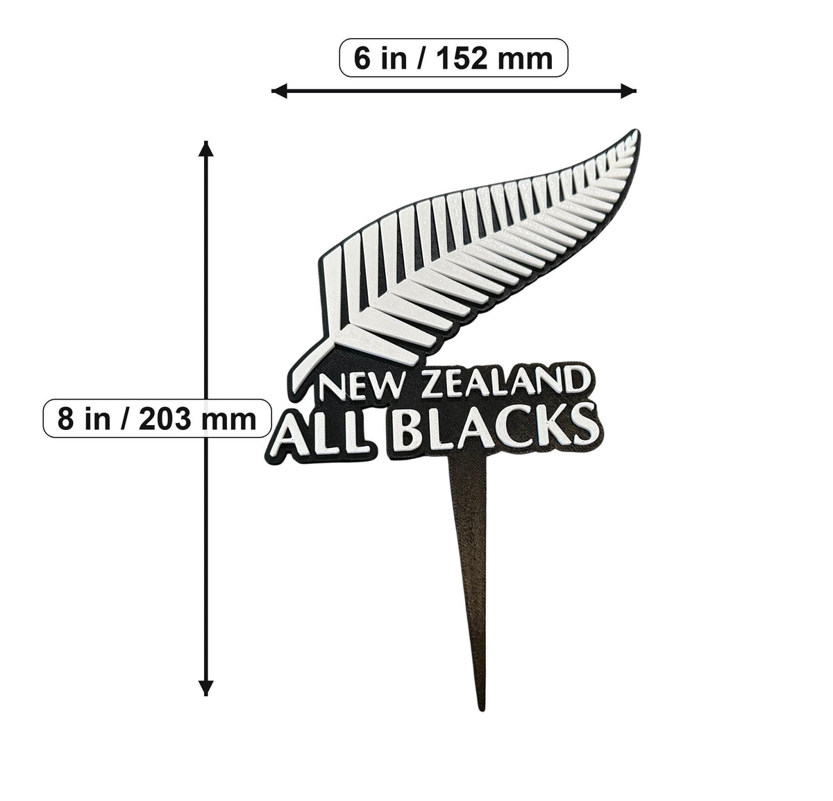 New Zealand All Blacks 3D printed cake topper and cupcake toppers, food-grade PETG silver fern emblem, rugby birthday party decoration, made in USA