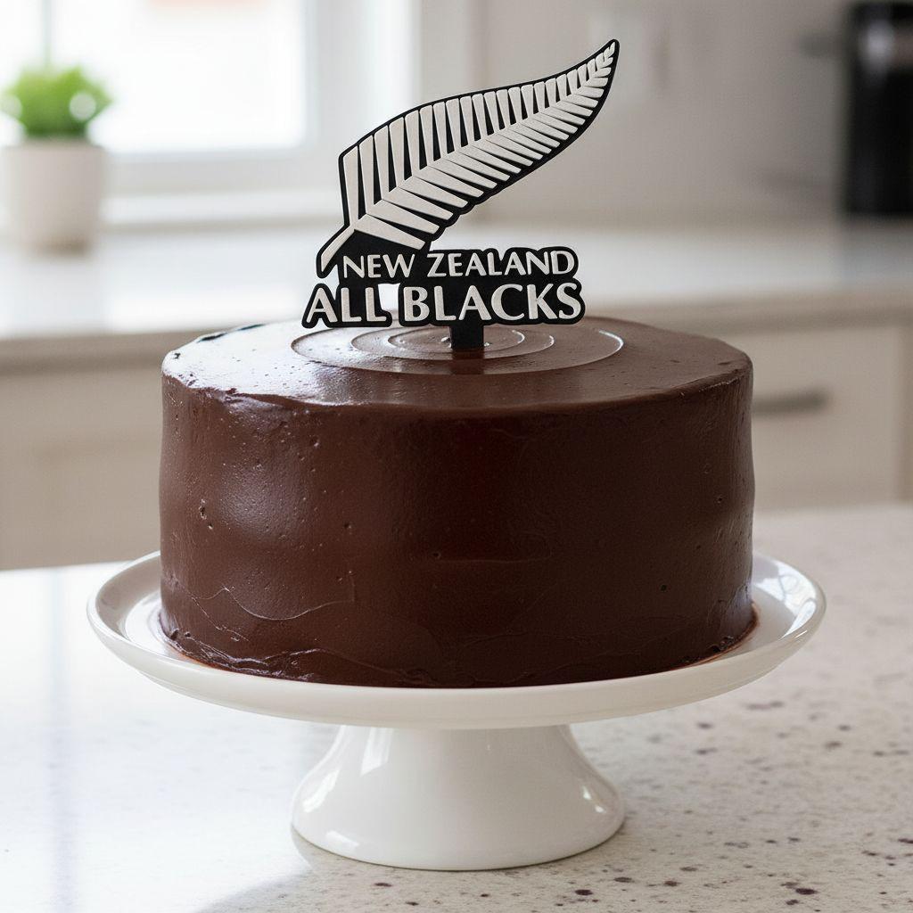 New Zealand All Blacks 3D printed cake topper and cupcake toppers, food-grade PETG silver fern emblem, rugby birthday party decoration, made in USA