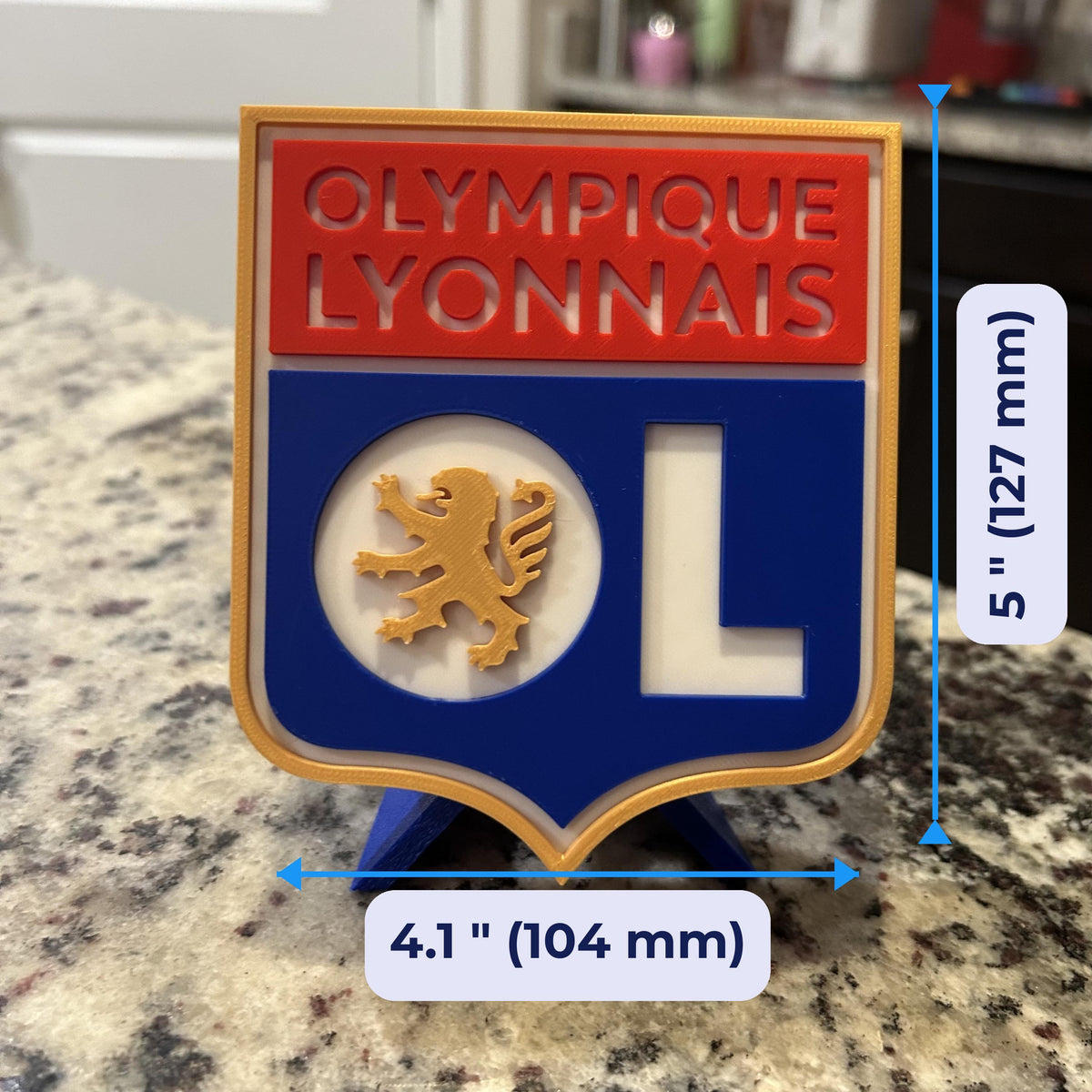 Olympique Lyonnais 3D Crest Display with Stand & Stash Box; 3D printed fan gift, made in USA