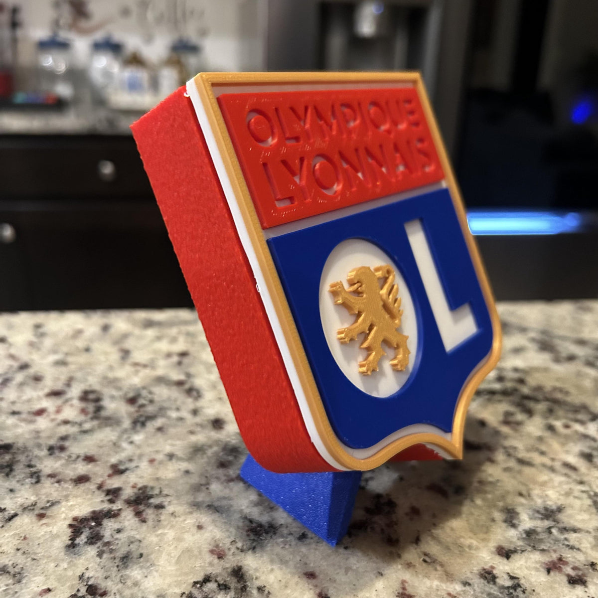 Olympique Lyonnais 3D Crest Display with Stand & Stash Box; 3D printed fan gift, made in USA