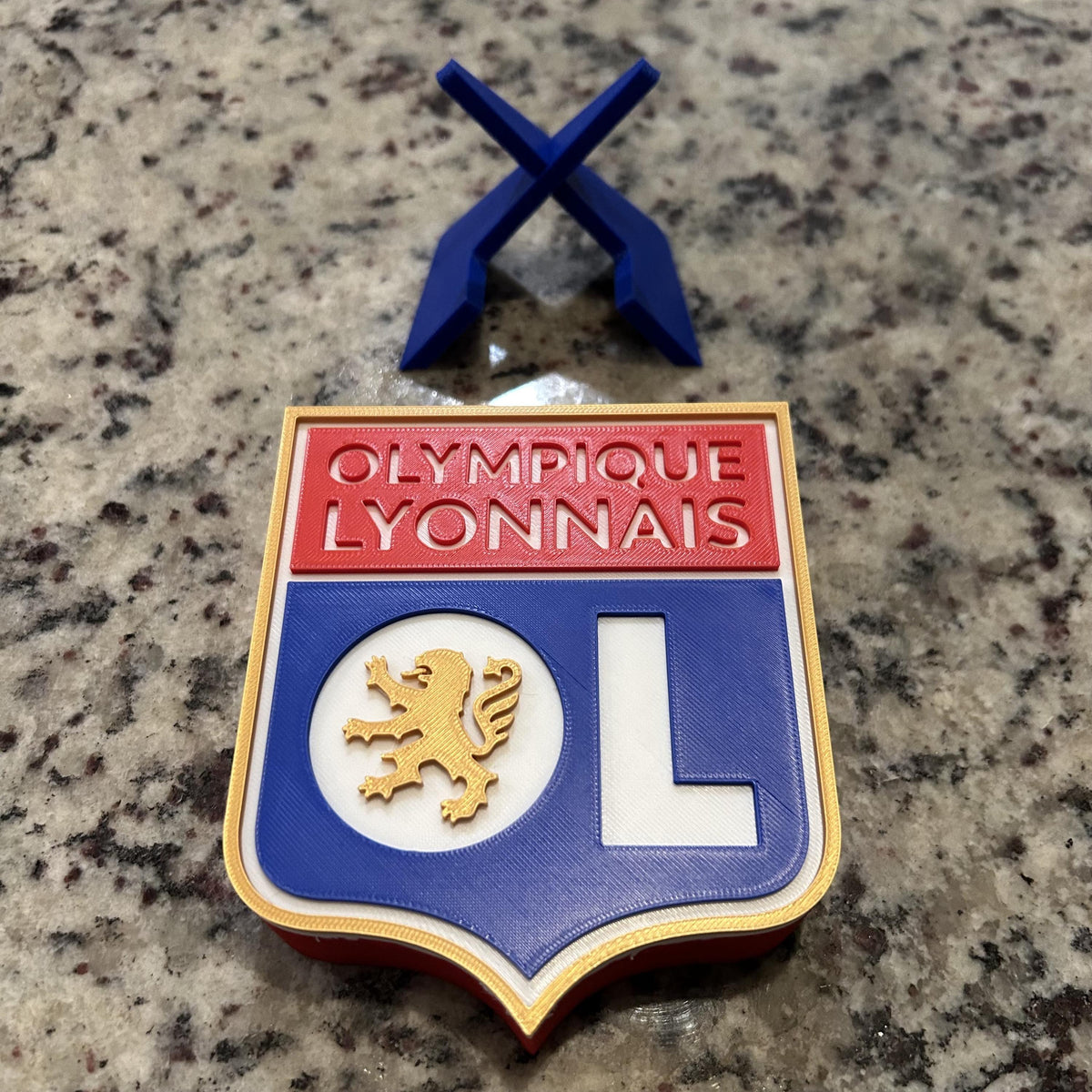 Olympique Lyonnais 3D Crest Display with Stand & Stash Box; 3D printed fan gift, made in USA