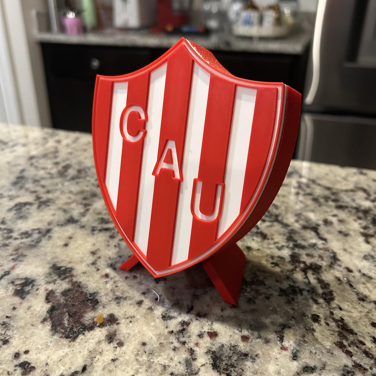 Club Atletico Union Santa Fe 3D Crest Display with Stand & Stash Box; 3D printed fan gift, made in USA