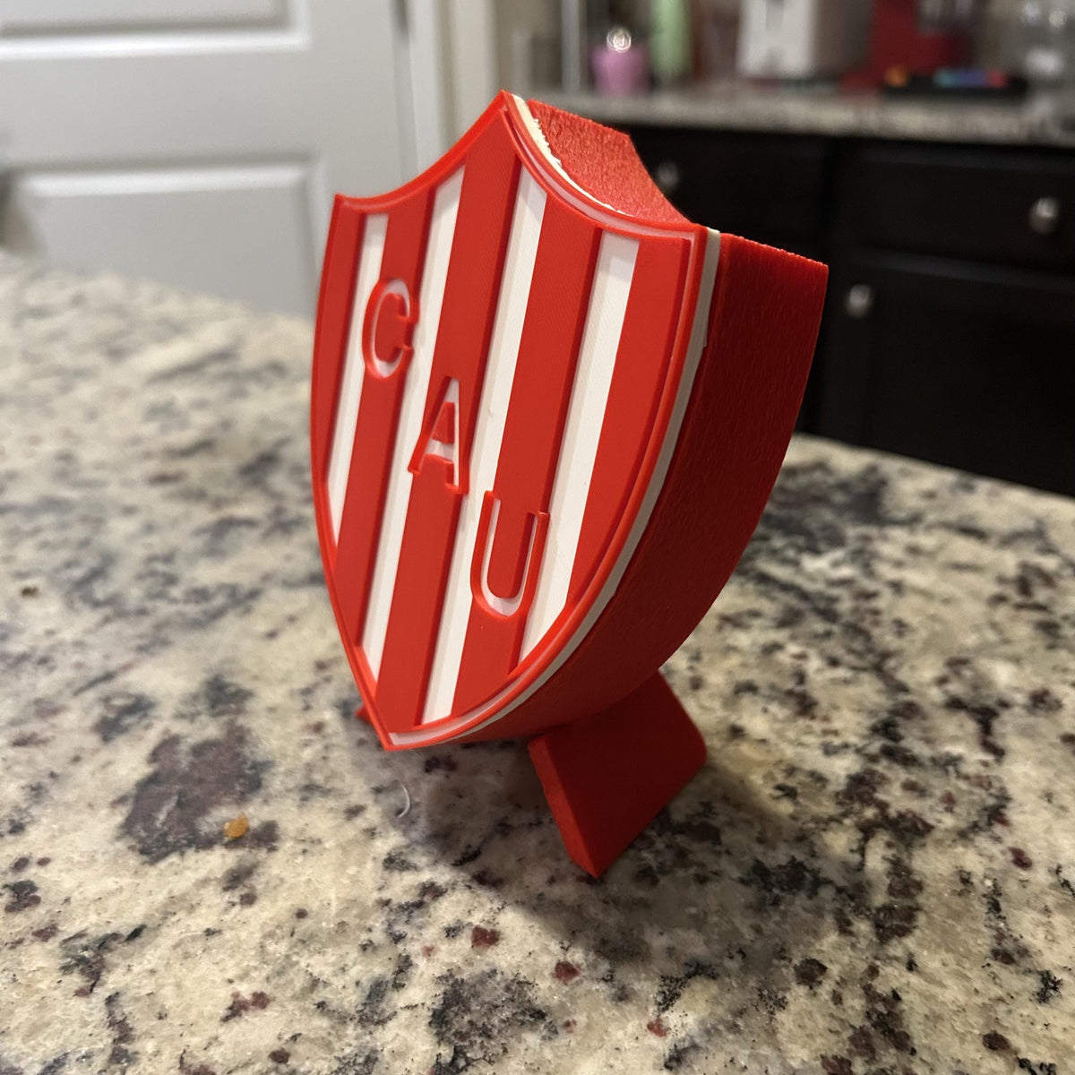 Club Atletico Union Santa Fe 3D Crest Display with Stand & Stash Box; 3D printed fan gift, made in USA