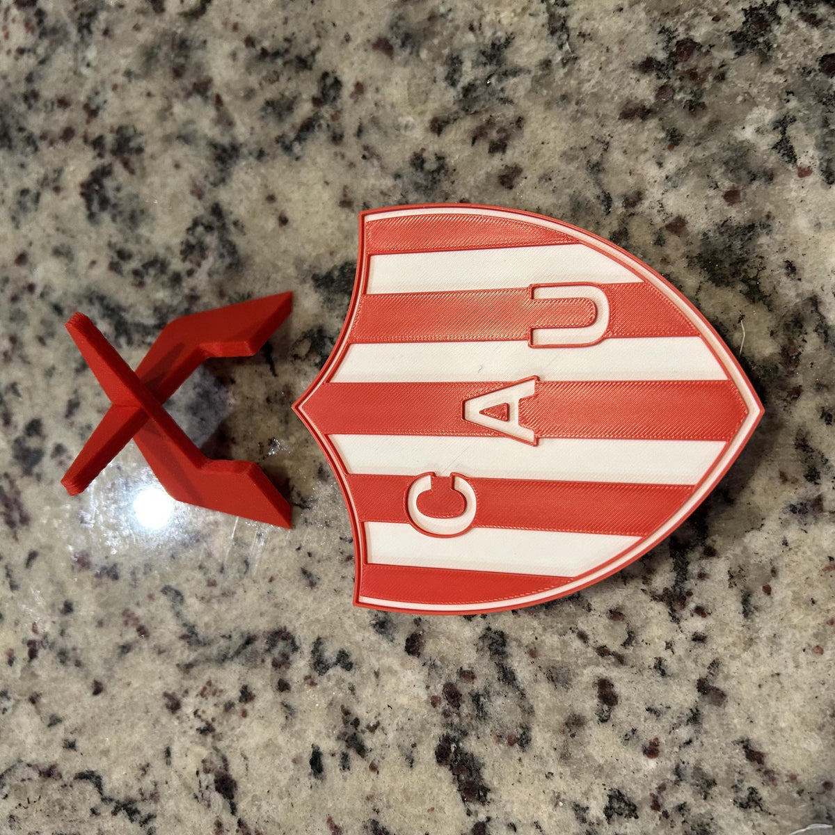 Club Atletico Union Santa Fe 3D Crest Display with Stand & Stash Box; 3D printed fan gift, made in USA