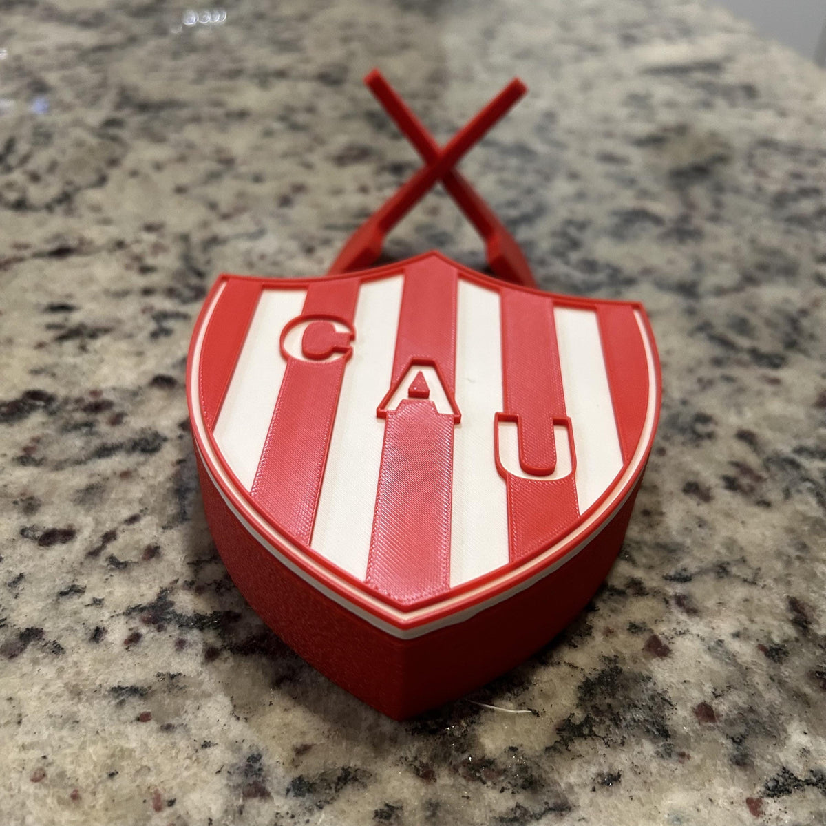 Club Atletico Union Santa Fe 3D Crest Display with Stand & Stash Box; 3D printed fan gift, made in USA