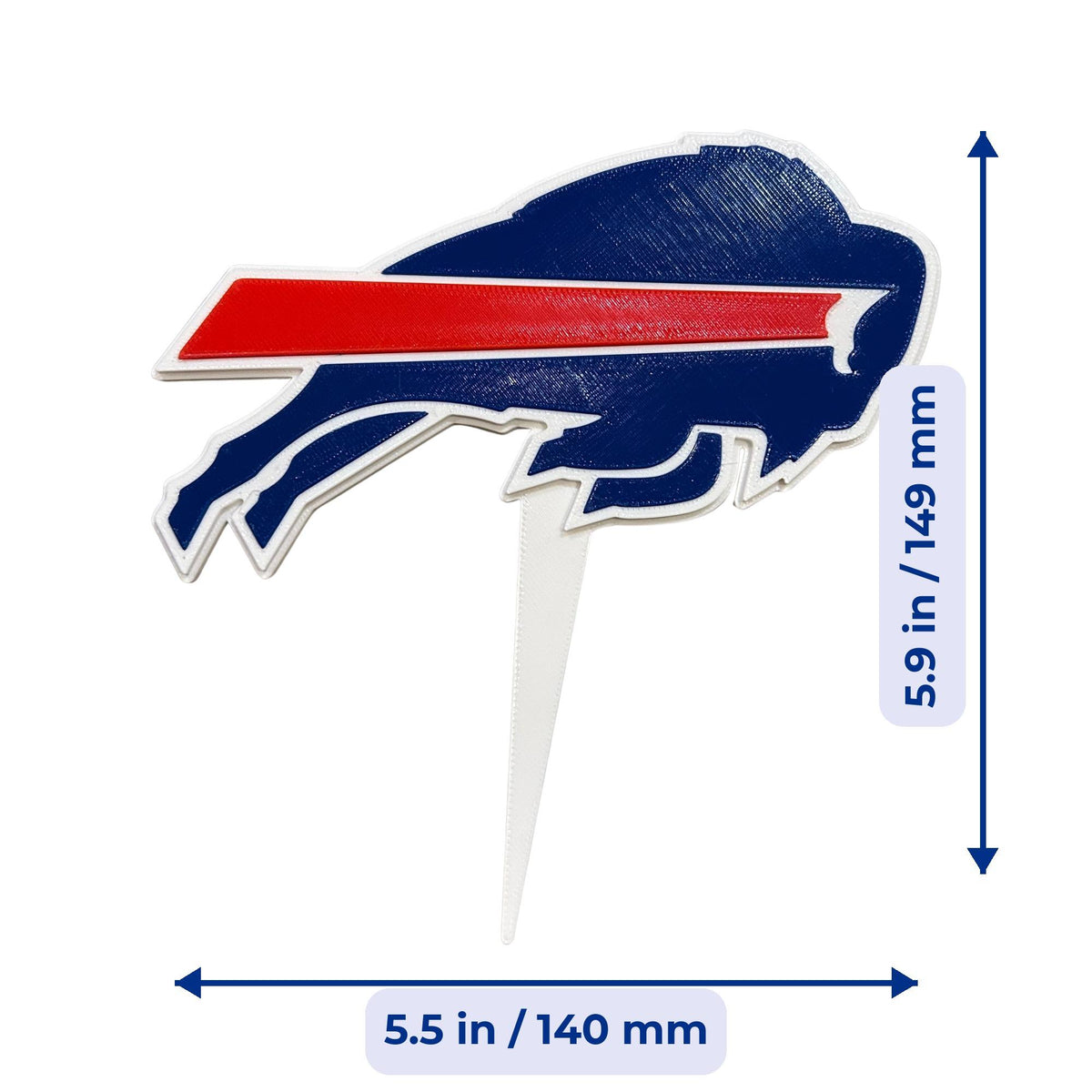 Buffalo Bills 3D printed cake topper and cupcake toppers, food-grade PETG charging buffalo logo, NFL football birthday party decoration, made in USA