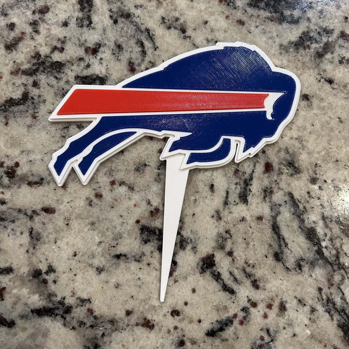 Buffalo Bills 3D printed cake topper and cupcake toppers, food-grade PETG charging buffalo logo, NFL football birthday party decoration, made in USA