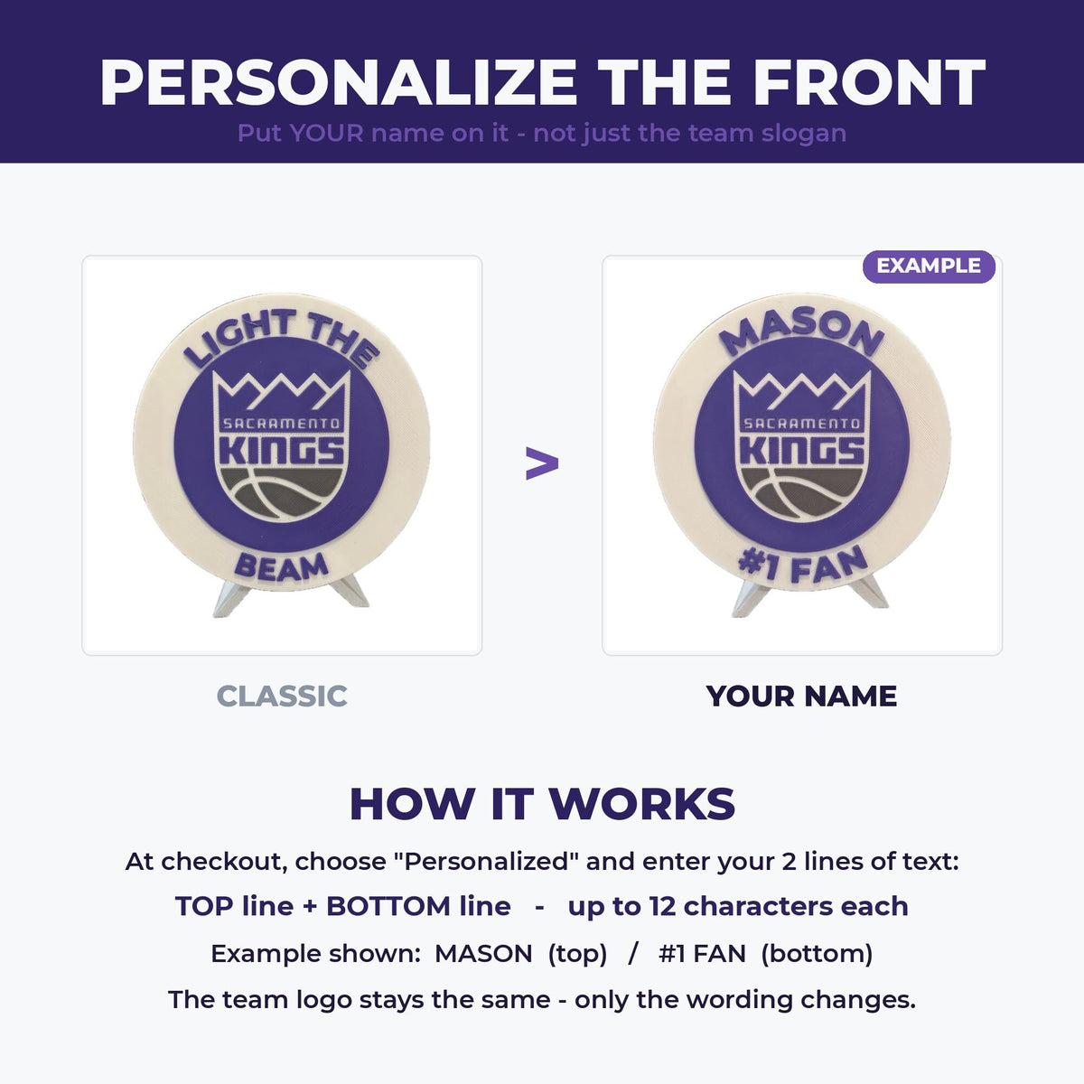 Sacramento Kings Personalized Roundel Display with Stand & Stash Box; 3D printed fan gift, made in USA