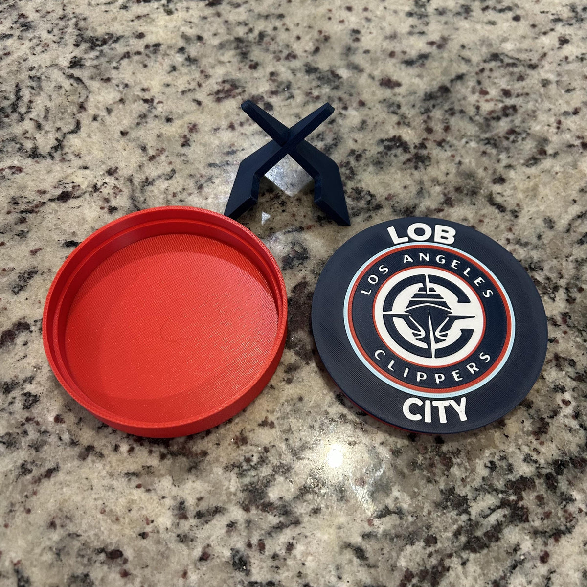 Los Angeles Clippers Personalized Roundel Display with Stand & Stash Box; 3D printed fan gift, made in USA