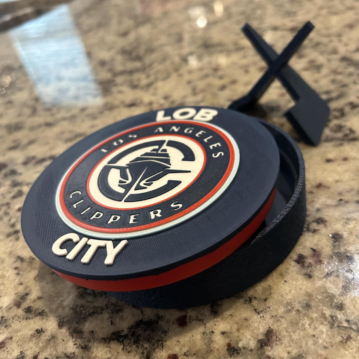 Los Angeles Clippers Personalized Roundel Display with Stand & Stash Box; 3D printed fan gift, made in USA
