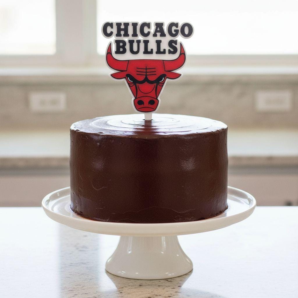 Chicago Bulls 3D printed cake topper and cupcake toppers, food-grade PETG Bulls logo, NBA basketball birthday party decoration, made in USA