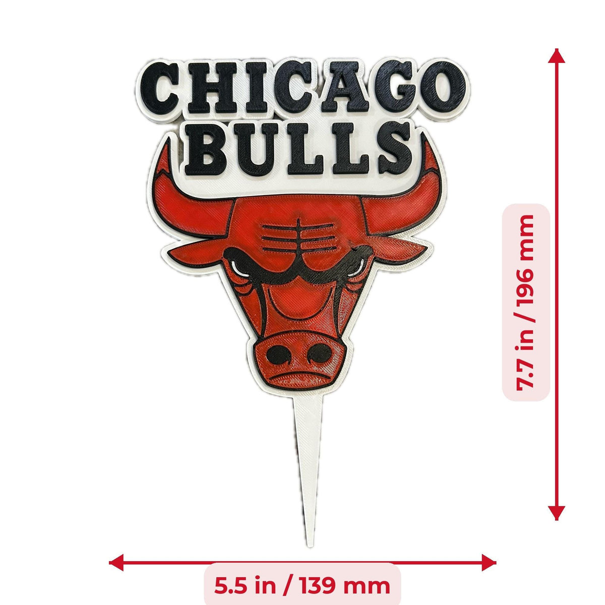 Chicago Bulls 3D printed cake topper and cupcake toppers, food-grade PETG Bulls logo, NBA basketball birthday party decoration, made in USA