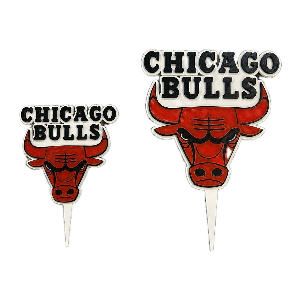 Chicago Bulls 3D printed cake topper and cupcake toppers, food-grade PETG Bulls logo, NBA basketball birthday party decoration, made in USA