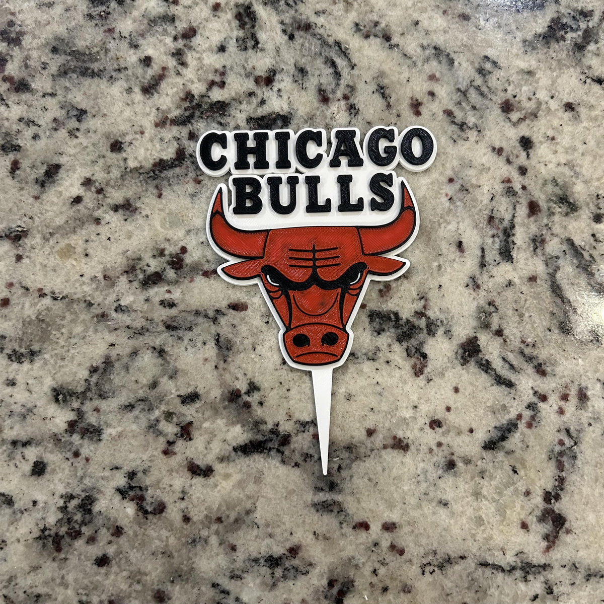 Chicago Bulls 3D printed cake topper and cupcake toppers, food-grade PETG Bulls logo, NBA basketball birthday party decoration, made in USA