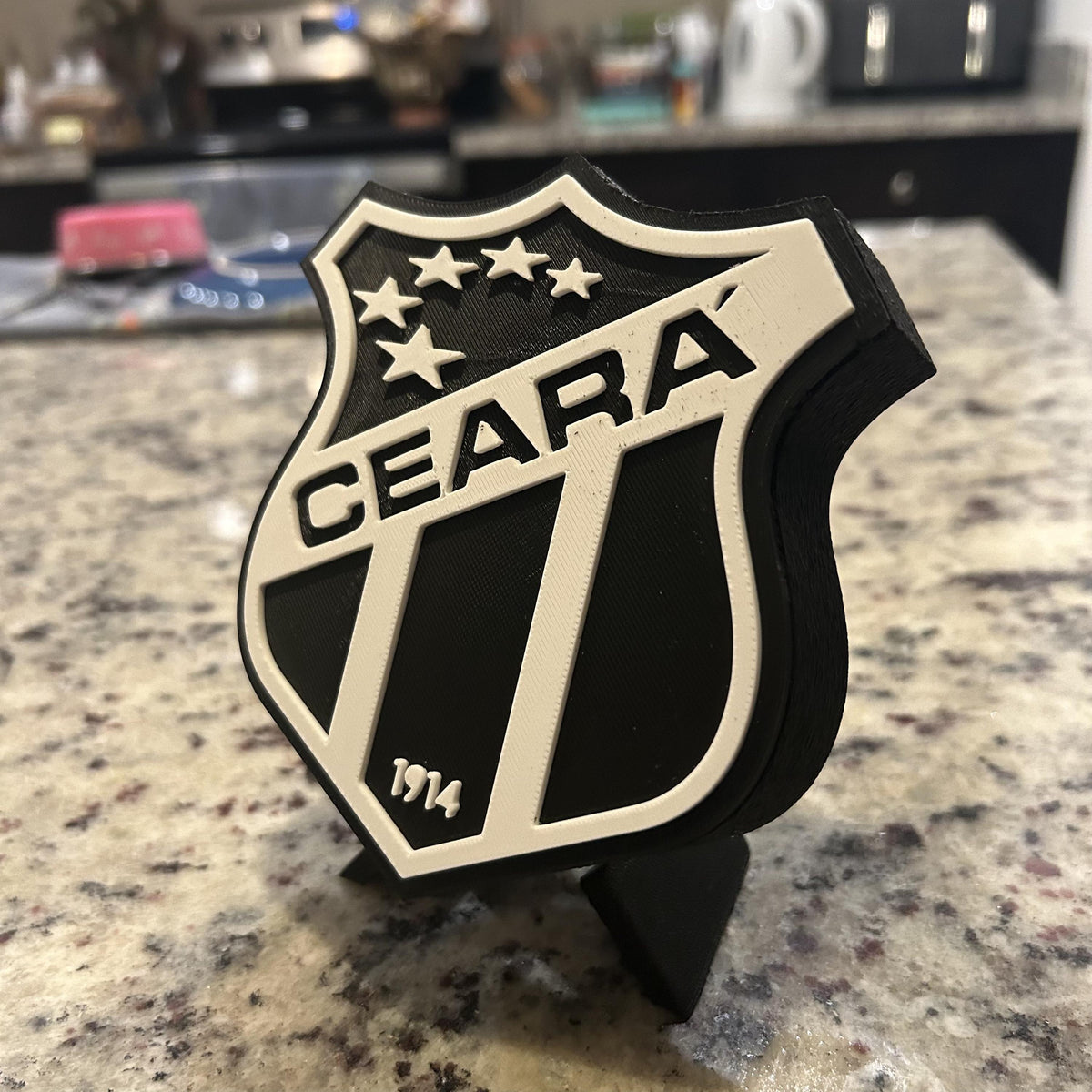 3D Printed Ceará SC Crest Display with Stand; 3D printed fan gift, made in USA