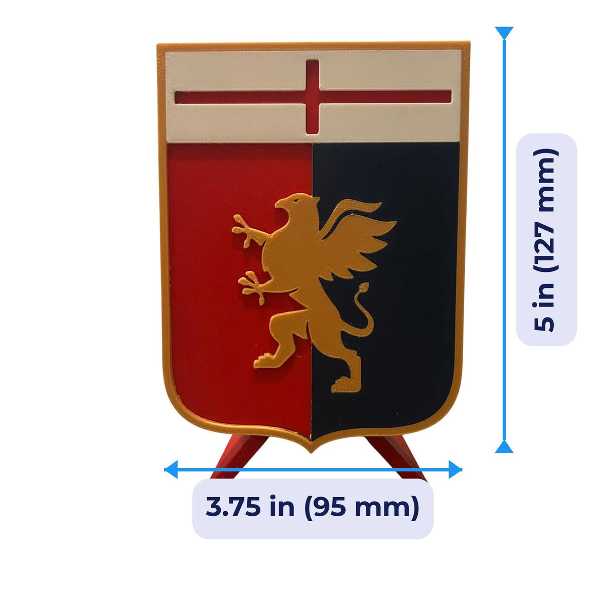 3D Printed Genoa CFC Crest Display with Stand; 3D printed fan gift, made in USA