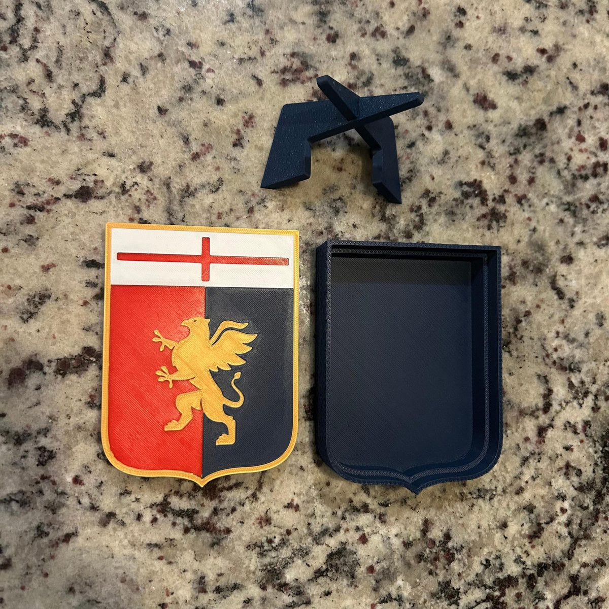 3D Printed Genoa CFC Crest Display with Stand; 3D printed fan gift, made in USA