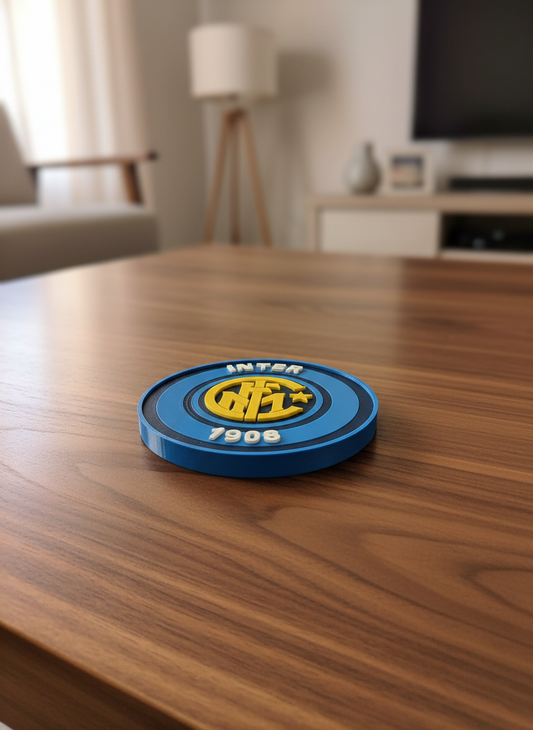 Inter Milan retro 3D printed decorative plaque with team inspired crest on desk stand
