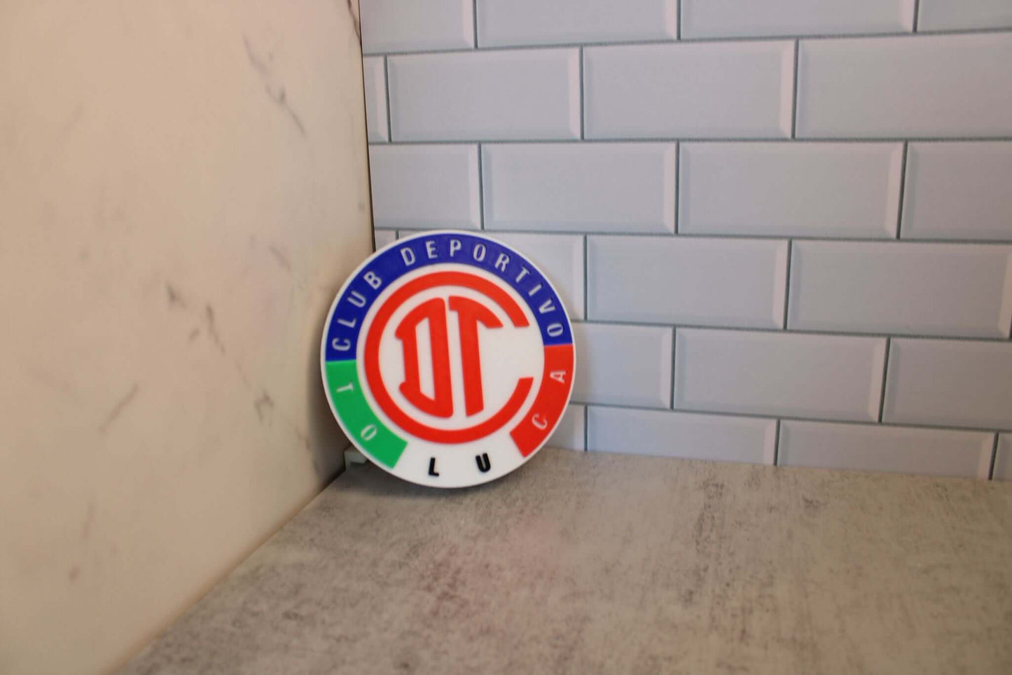 Deportivo Toluca FC 3D plaque with vibrant colors, proudly displaying club crest for soccer fans' wall decor.