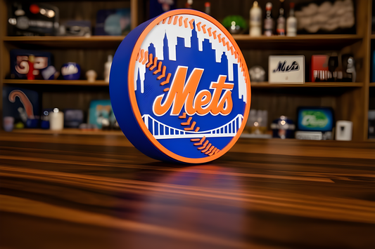 New York Mets 3D printed plaque with team crest and colors on desk stand