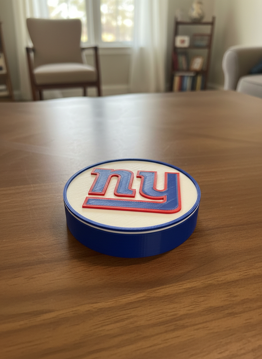 New York Giants team inspired 3D printed decorative plaque with built in stand in blue white red