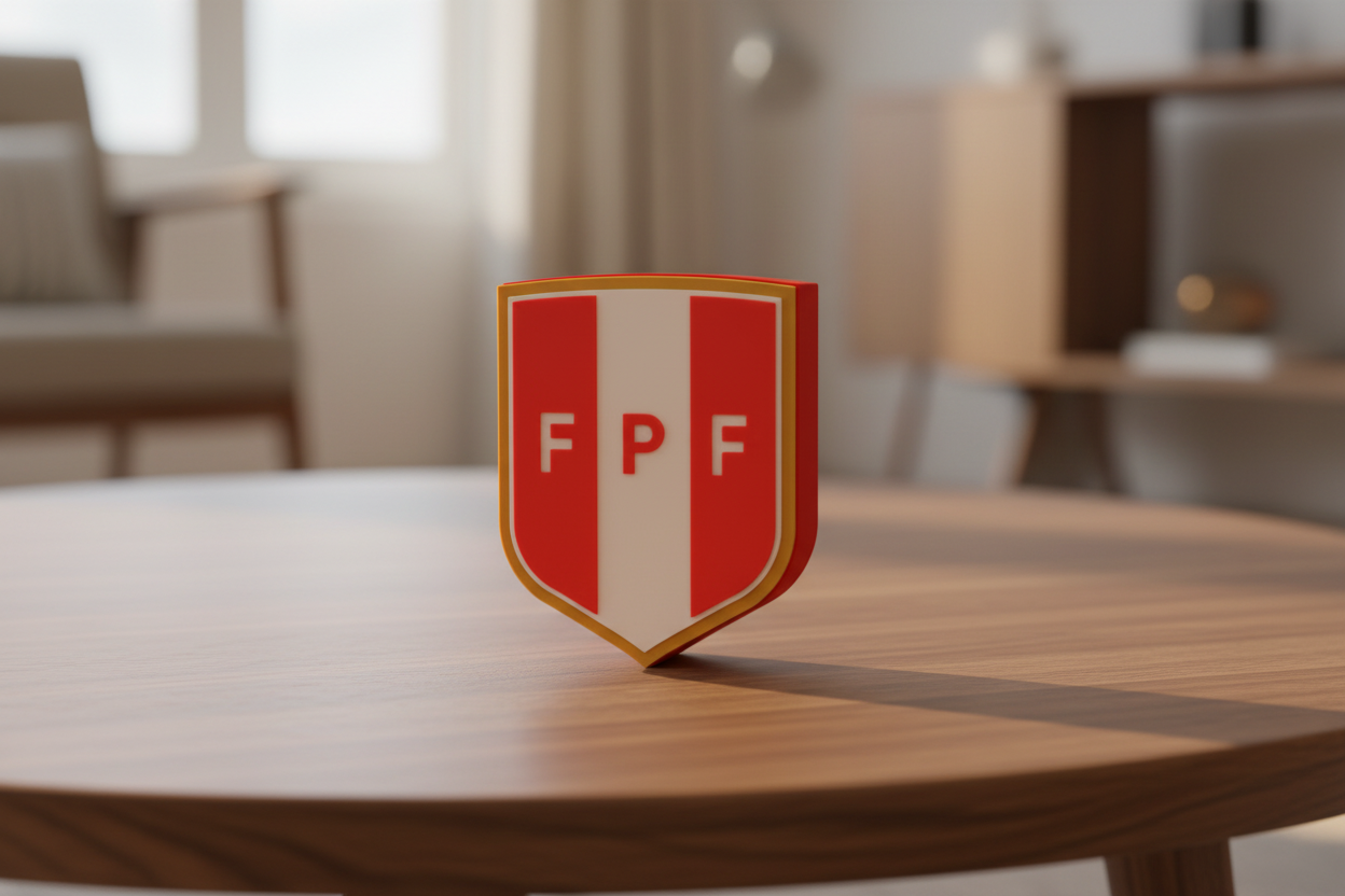 Peru national team 3D printed decorative display with red and white football crest and desk stand
