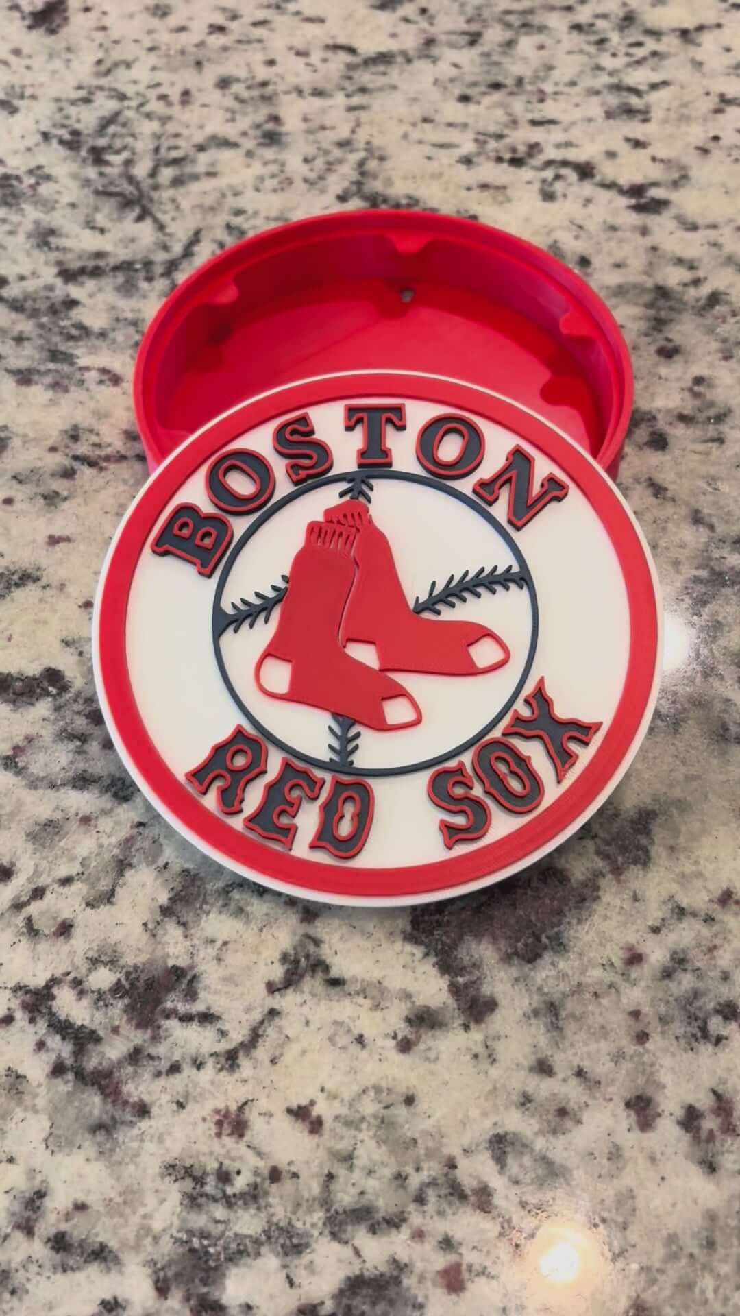 Load video: Custom Boston Red Sox 3D printed plaque featuring vibrant colors, ideal for sports decor and unique gifts.