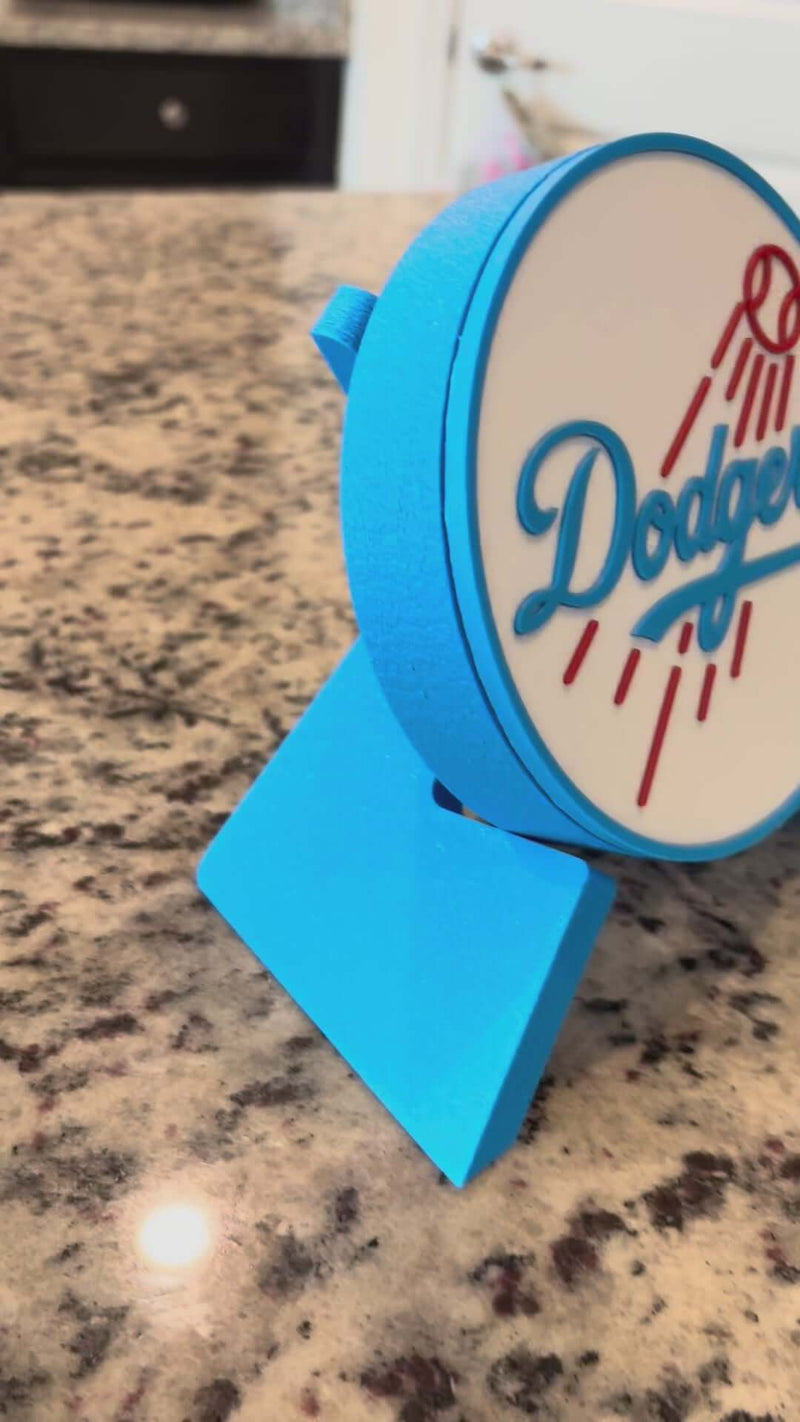 Customized Los Angeles Dodgers 3D printed plaque in vibrant blue, perfect sports decor for baseball fans.