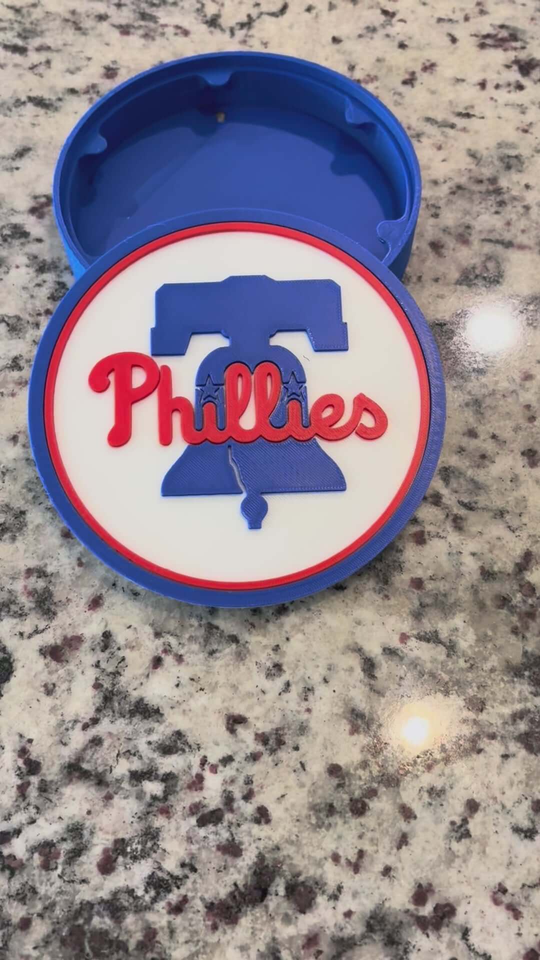 Load video: Customized Philadelphia Phillies 3D printed logo design in vibrant colors, perfect for MLB fan decor and gifts.