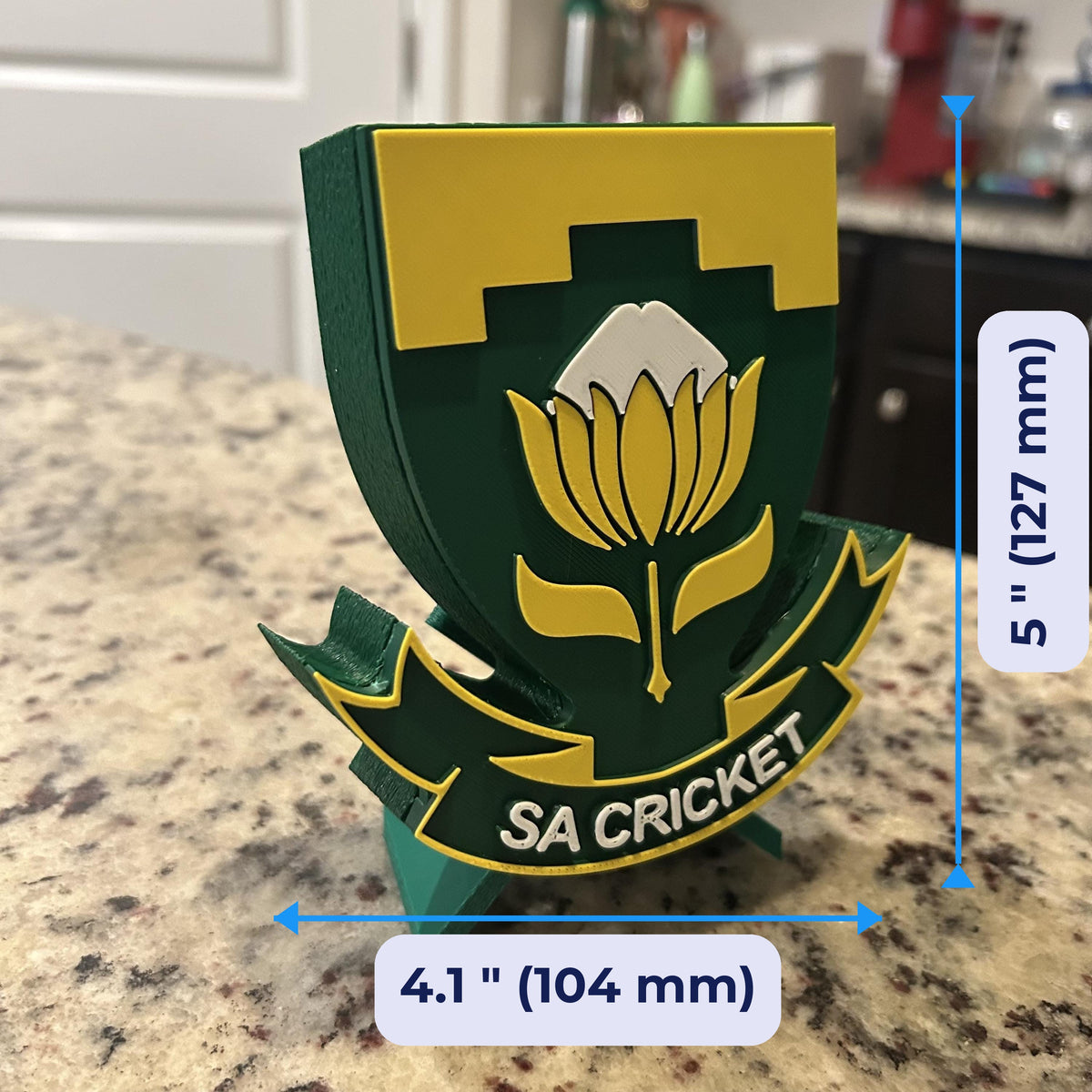 South Africa Cricket Proteas 3D printed display size guide — 5 inch (127 mm) tall, made in USA