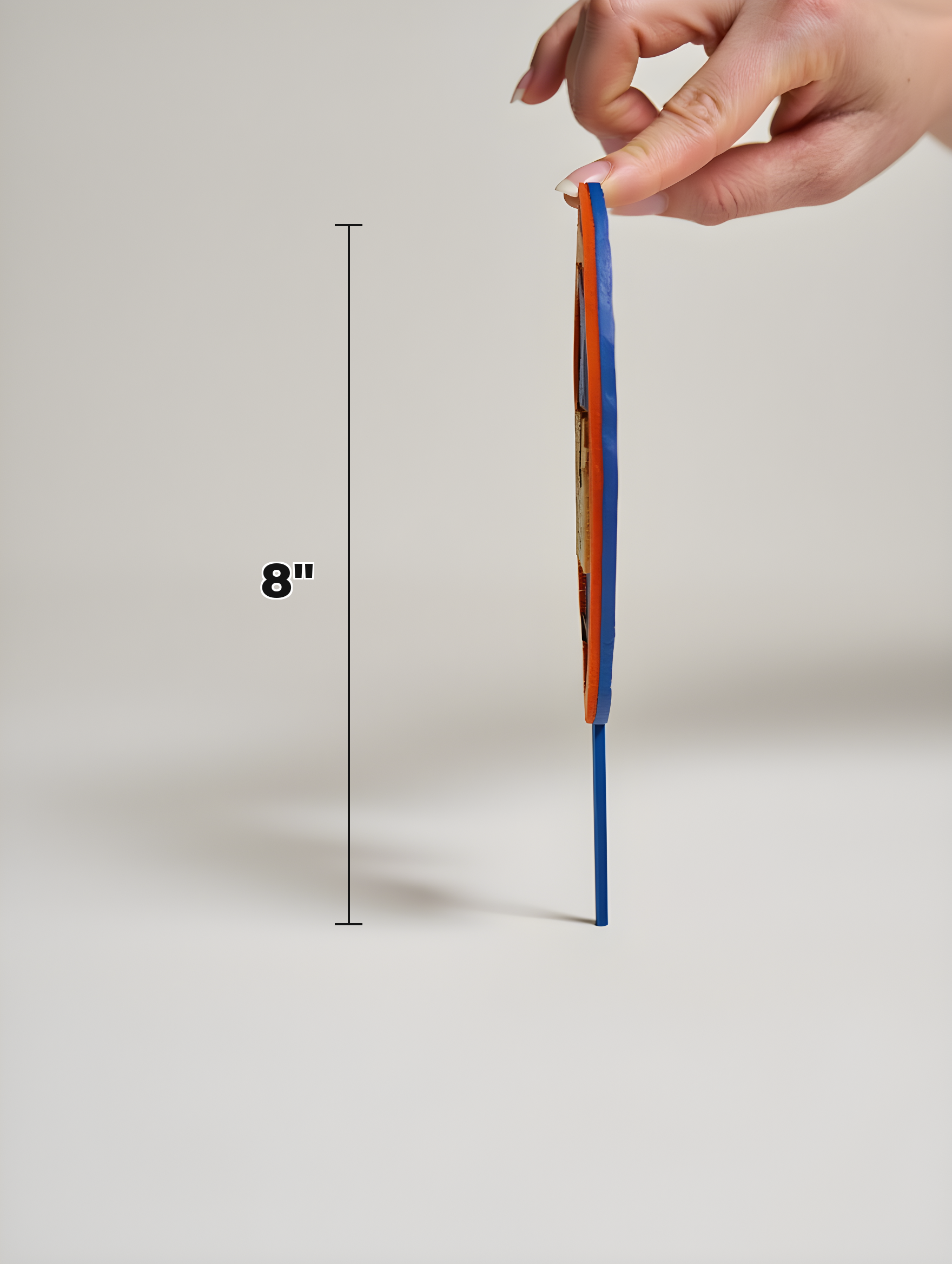 Mets cake topper side profile — 8 inch tall measurement on the left, slim enough to insert into any cake