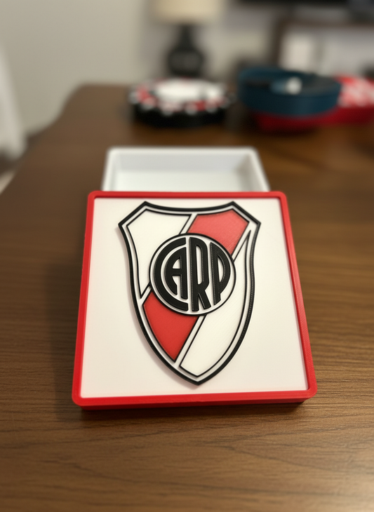 River Plate 3D printed decorative display box showing team crest and colors on desk stand
