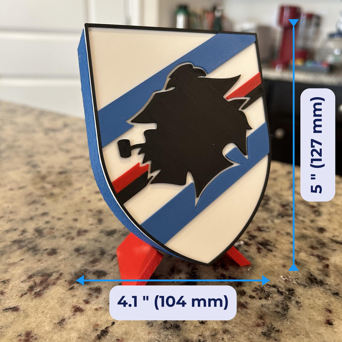 Sampdoria 3D printed display size guide — 5 inch (127 mm) tall, made in USA
