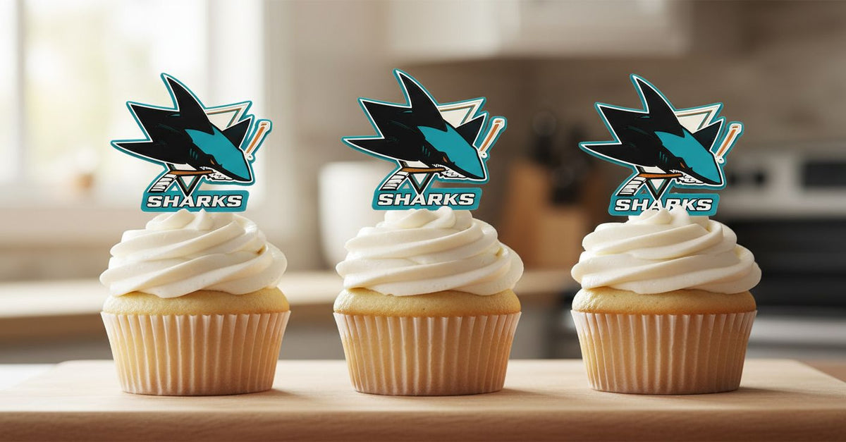 San Jose Sharks 3D Cake Topper & Cupcake Toppers | Food-Grade PETG, USA Made | NHL Hockey Birthday Party Cake Decor