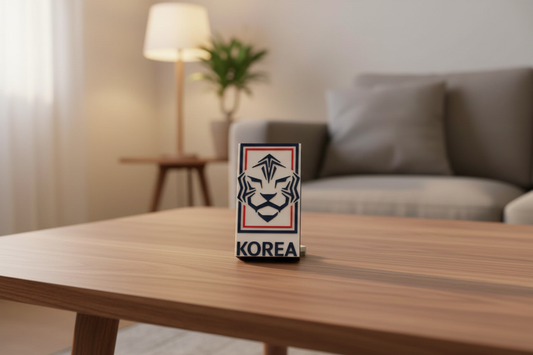 South Korea soccer team inspired 3D printed decorative display plaque with red blue crest and built in stand
